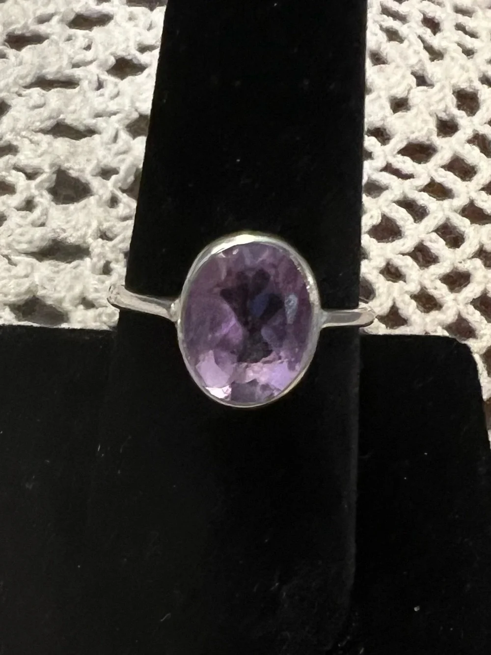 Amethyst 925 Sterling Silver Oval Faceted Bezel Set Ring Hexagonal Band 8 #663